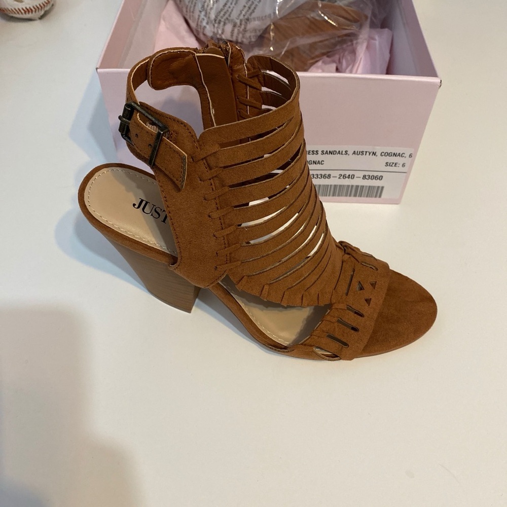 JustFab Cognac Strappy Heeled Sandals